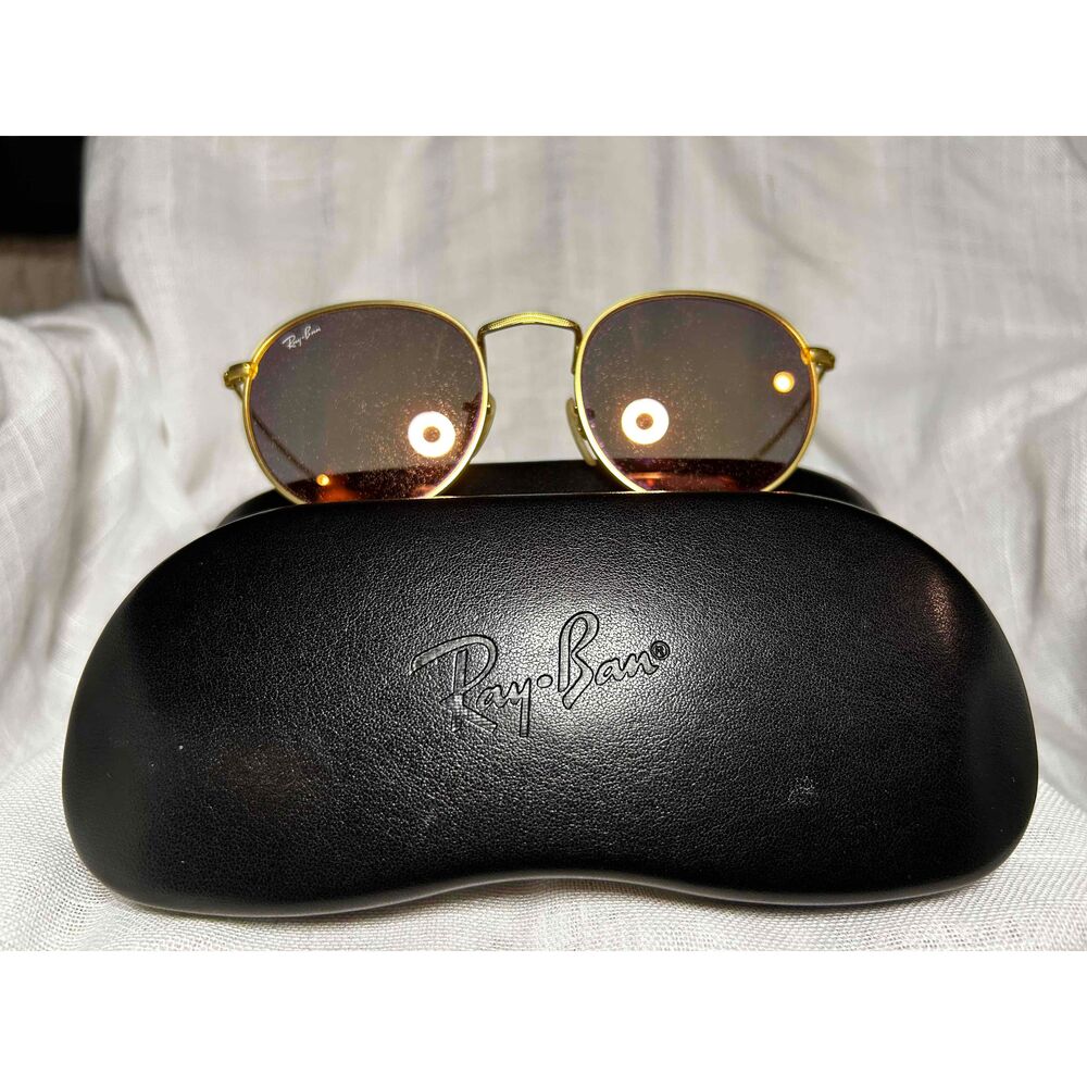 RayBan Unisex Tortoise Gold Frame Brown Lenses RayBan Logo Round Sunglasses